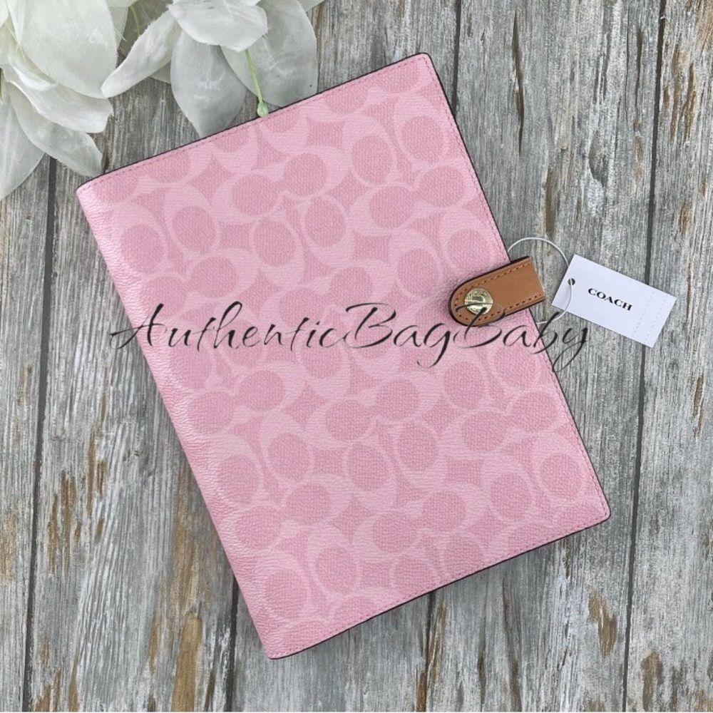 Coach Notebook In Signature Canvas In Powder Pink & Smooth Leather